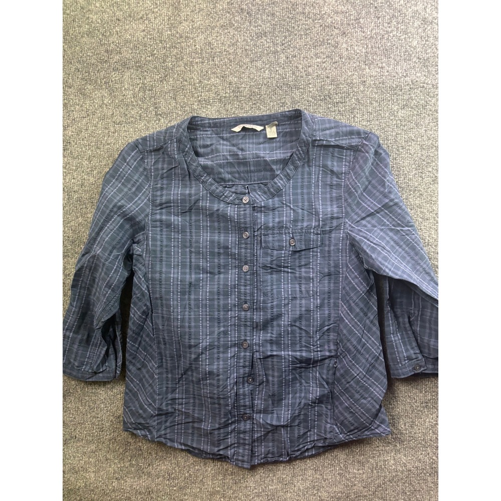 Toad&Co Button Up Shirt Womens Small Blue Plaid 3/4 Sleeve Tencel Blend